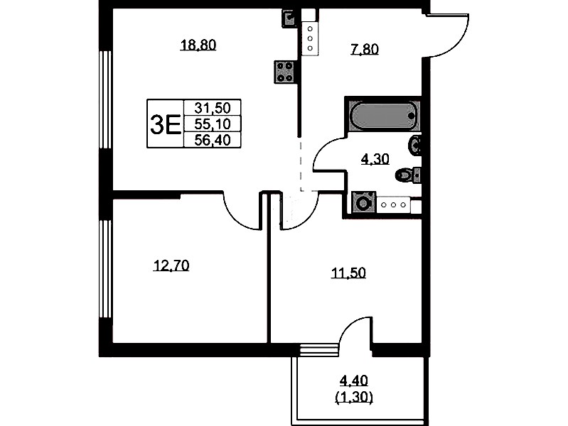 2-комнатная квартира 56.4 м², 10/11 эт., ЖК «А101 Лаголово»